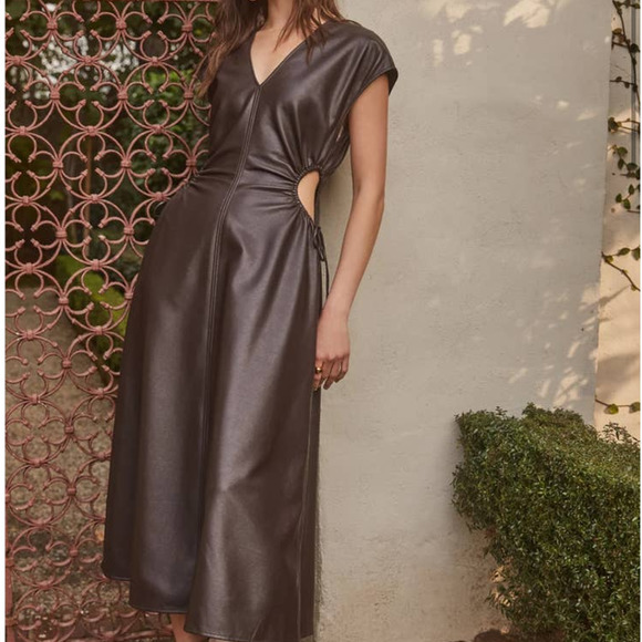 Astr Dresses & Skirts - Astr Faux Leather Midi Dress in Dark Brown